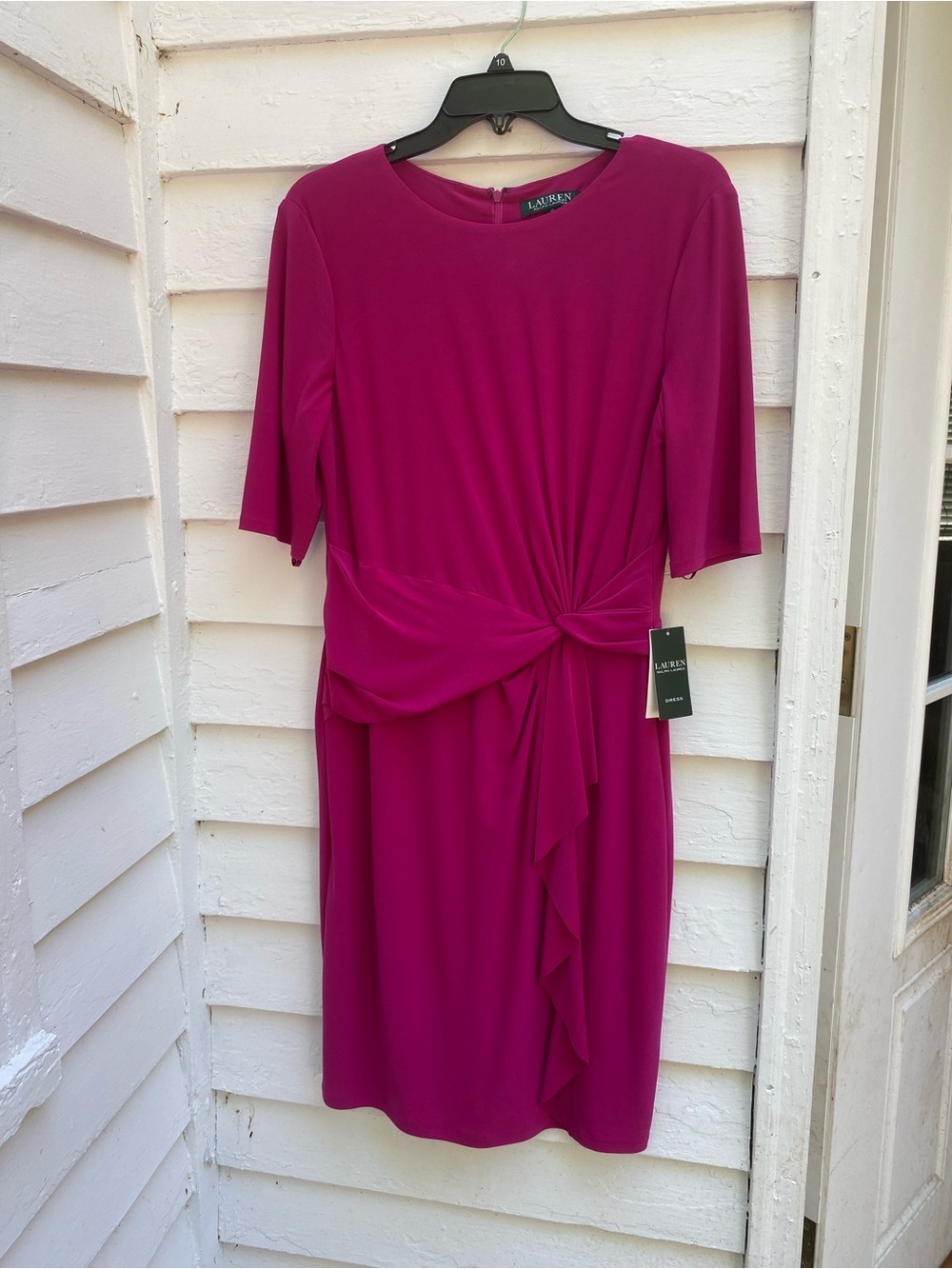 NWT Ralph Lauren Vibrant Fuchsia Knot-Front Midi Dress Short Sleeve